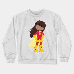 African American Girl, Superhero Girl, Red Costume Crewneck Sweatshirt